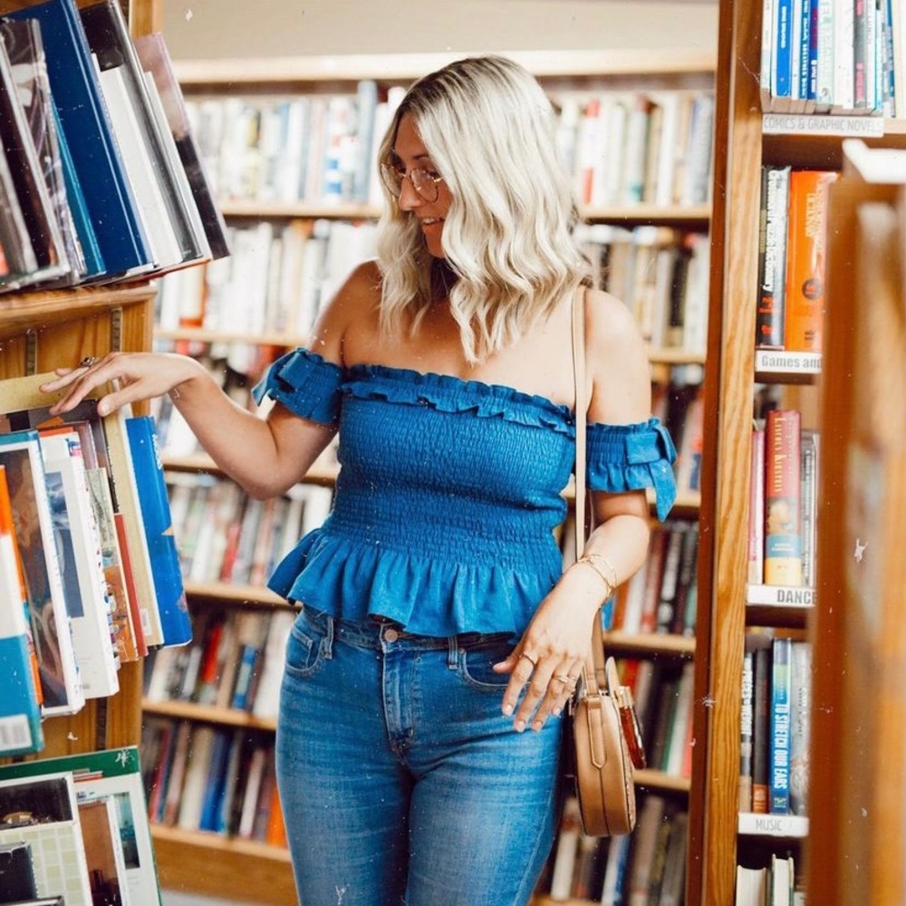 Dance & Marvel Blue Off The Shoulder Top